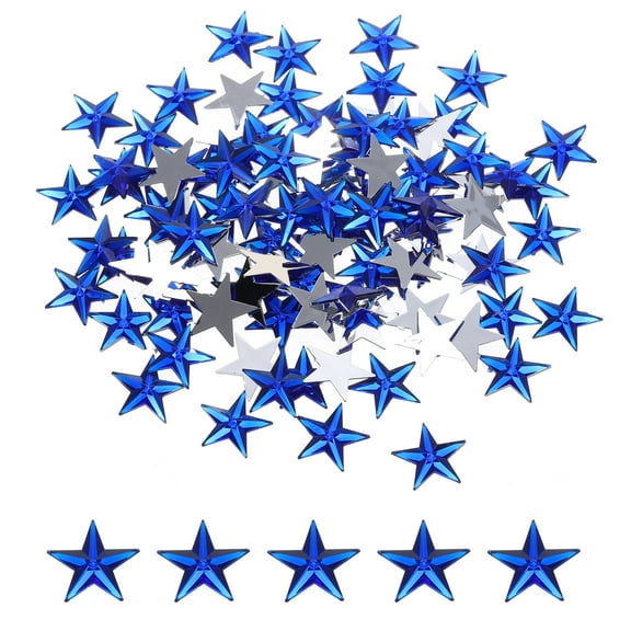 Uxcell 100Pcs Acrylic Star Rhinestone 0.55"x0.55" Flat Back Plastic Gems Jewelry Stickers Sapphire Blue
