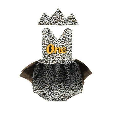 

Cute Newborn Baby Jumpsuit Toddler Kids Girls Infant Fashionable Sleeveless Letters Leopard Prints Mesh Romper Jumpsuit Hairband Set
