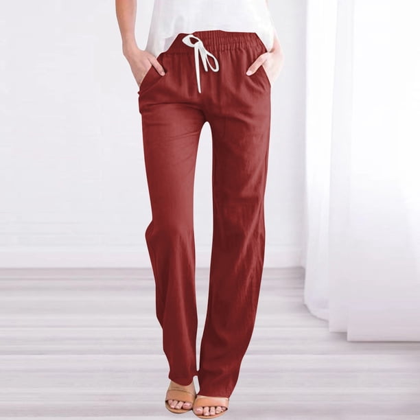 WILLBEST Pantalones Casuales elegantes para Mujer: Diseño Holgado, de Pierna Ancha y con Bolsillos con Cordones de Color Liso para Mayor Comodidad y Versatilidad a Diario. Chica