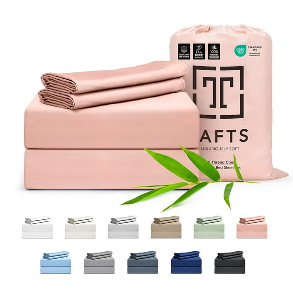 Tafts Draps 100 % Viscose Dérivés de Bambou Taille Cali-Très Grand Ensemble de Draps 17 Pouces Poches Profondes Luxueusement Doux Soyeux Rafraîchissants Double Couture Garantie à Vie (Bleu Pâle)