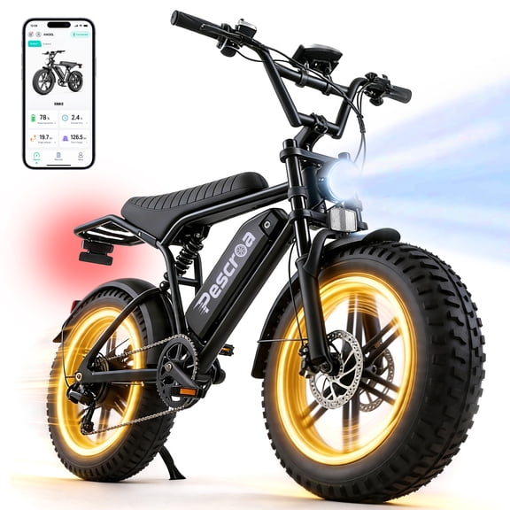 Pescroa Electric Bike for Adults, 1500W Peak Motor E Bike with 48V 15Ah Removable Battery, APP Control E-Bike with 7-Speed, Ebikes with 28MPH Max Speed, Adult Electric Bicycles with 70-100 Mile Range