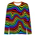thumbnail image 4 of Women's 3/4 Sleeve Shirt Colorful Rainbow Print T-Shirt Round Neck Tops 70s Hippie Carnival Fancy Dress Outfit Tunic Blouse Casual Streetwear, 4 of 4