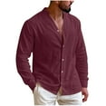 thumbnail image 2 of Linen Shirts for Men Button Down V Neck Long Sleeve Tops Lightweight Casual Spring Summer Beach Travel Blouse (M, Wine), 2 of 8