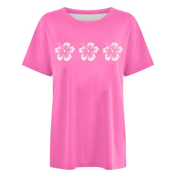 Womens Summer Tees Short Sleeve Fashion Spring Tops Floral Print Casual Crew Neck Shirts