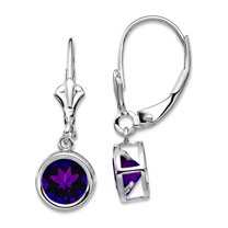 14k White Gold Polished 6mm Amethyst Leverback Earrings 25x7mm Wide Stud Earring for Women