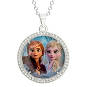 Disney Frozen Female Crystal Silver Plated Multi-Color Anna and Elsa Shaker Pendant Necklace, 18"
