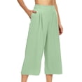 thumbnail image 2 of Womens Cropped Pants High Waisted Wide Leg Pleated Culottes Lightweight Casual Summer Trousers with Pockets for Travel Vacation,Green,XXL, 2 of 7