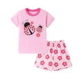 thumbnail image 2 of Bellafa Toddler Girls Clothes Kids Summer 2 Piece Outfits Short Sleeve Cute Cat Tops Shirt and Shorts Set 2-7 Years, 2 of 7