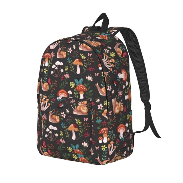 Balery Mushroom Snail Mochila Clásica Impresa Básica para Viaje, Mochila Escolar Resistente al Agua, Mochila de Lona con Correas Ajustables-Medium