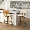 thumbnail image 2 of MidCentury Fabric and Wood 26" Counter Stool with Swivel Beigeand Natural, 2 of 8