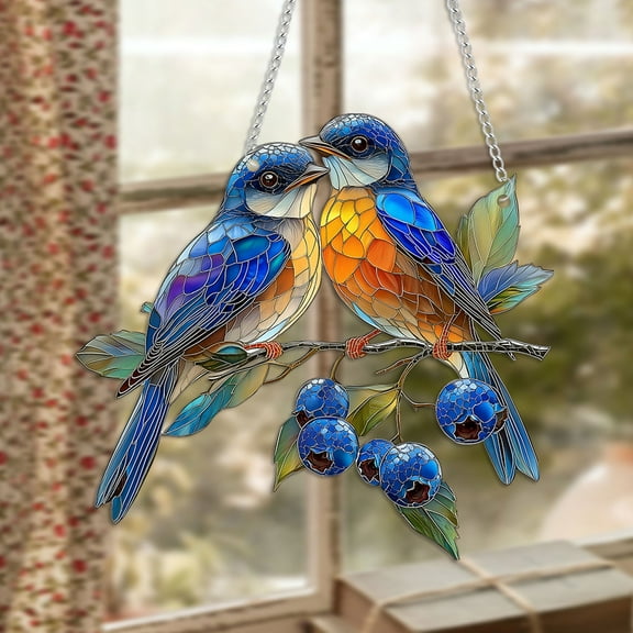 Bird Sun Catcher - Blue Hummingbird 2D Flat Pendants, Birds Window Hanging, Birds Acrylic Window Hanging - Birds Window Ornament for Women, Mom & Bird Lovers, Home Decoration Pendants