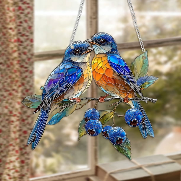 Fiudx Colgante de Colibrí Azul, Diseño Plano 2D, Art Déco Moderno, Decoración de Ventanas o Número de Casa, Fácil Instalación, Material Duradero, para Uso En Casa o En La Oficina, Juego de 1