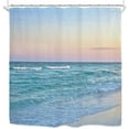 thumbnail image 6 of Beach Sea Shower Curtain for Bathroom Decor 72Wx72H Ocean Waves Blue Pink Tropical Coastal Seaside Scene Island Hawaiian Art Printed Fabric Polyester Waterproof 12 Pack Plastic Hooks, 6 of 6