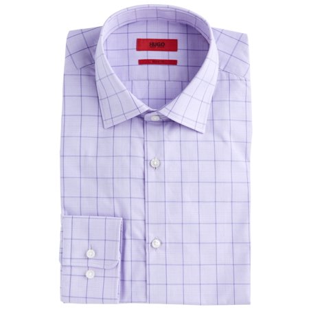 Hugo Boss Mens Dress Shirt Sharp Fit Windowpane Button Up   Purple 15
