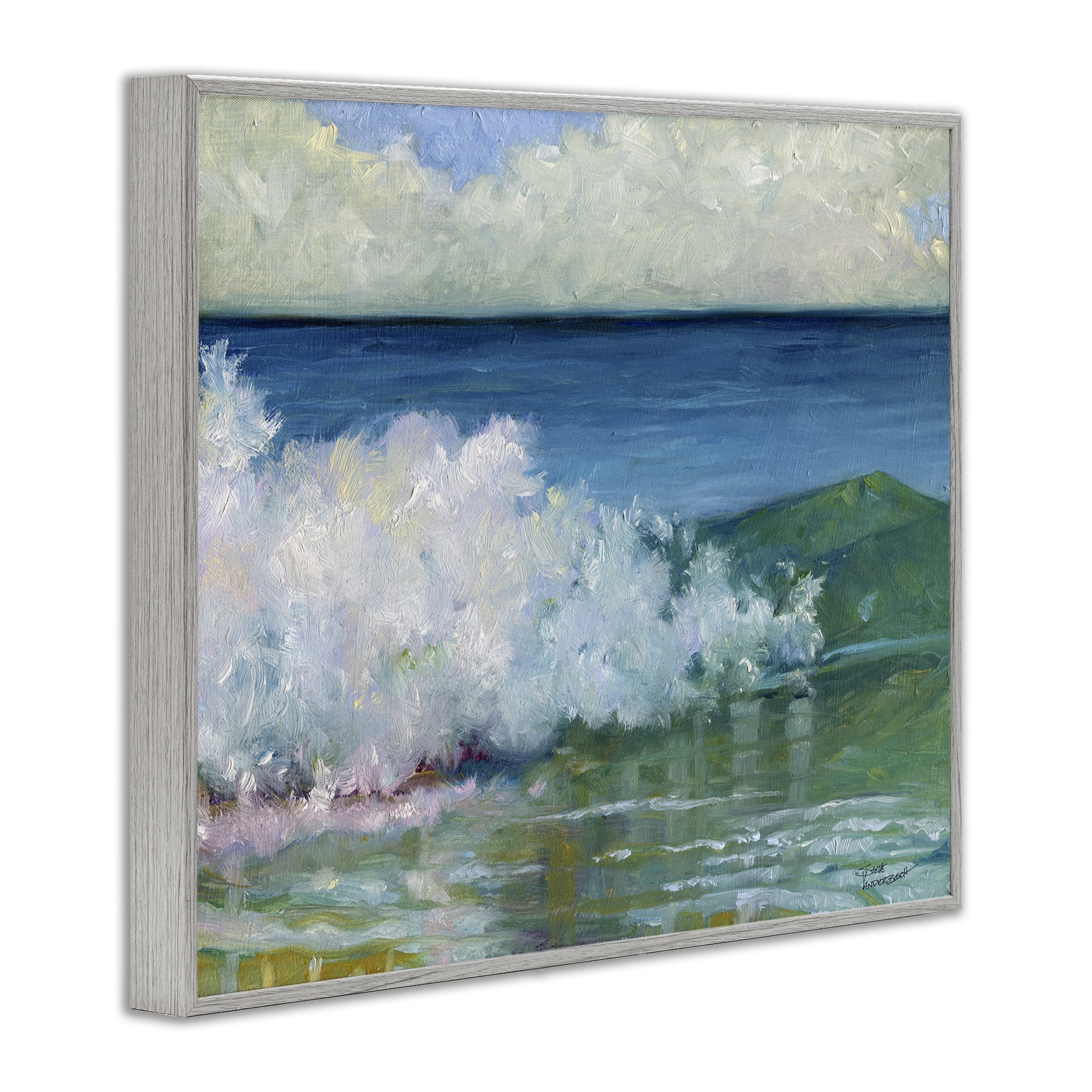 Stupell Industries Strong Splashing Wave Landscape Painting Gray Framed Art Print Wall Art, 14 x 11