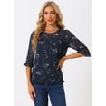thumbnail image 3 of BluCasual De GaCon Estampado Floral De Man3/4 Con Volantes PaMujer Azul marino L, 3 of 6