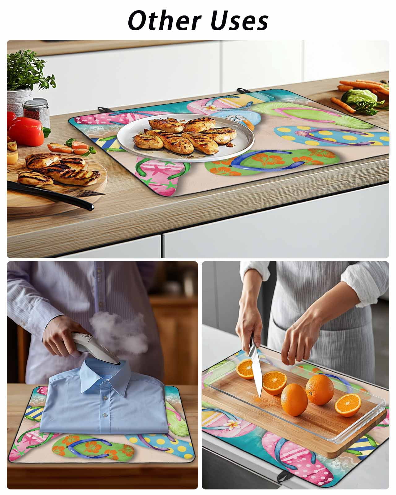 Stove Top Covers for Electric Stove, Colorful Flip Flops Glass Stovetop Cover Protector, Summer Blue Beach Ocean Induction Cooktop Protector Oven Mat for Kitchen Countertop 28.5"x20.5"