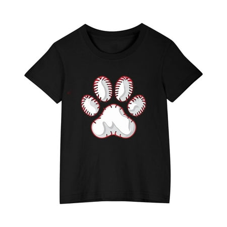 AHTJRT Kids Tshirt Cute Animal Paw Patterns Printed Tee Shirt Short Sleeve Crew Neck Baseball Shirt Cotton Comfy Soft Tops Black 9 Years