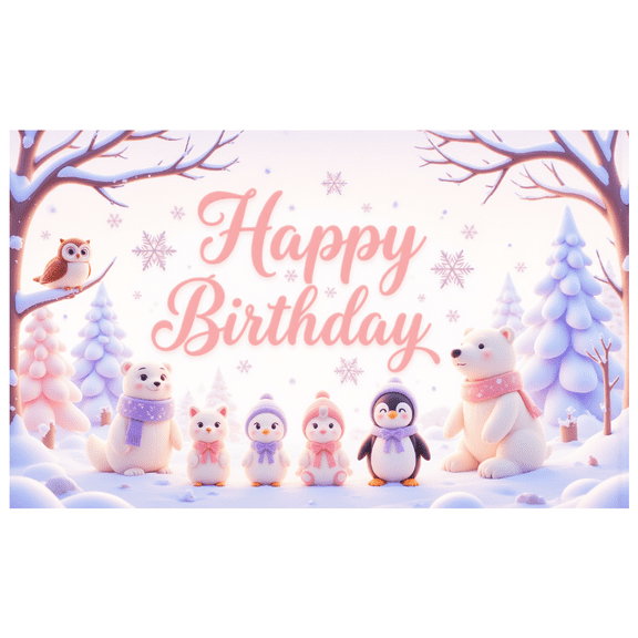 Animal Theme Winter Birthday Banner Snowflake Design Happy Birthday Decoration for Kids Party Winter Celebration Indoor Event