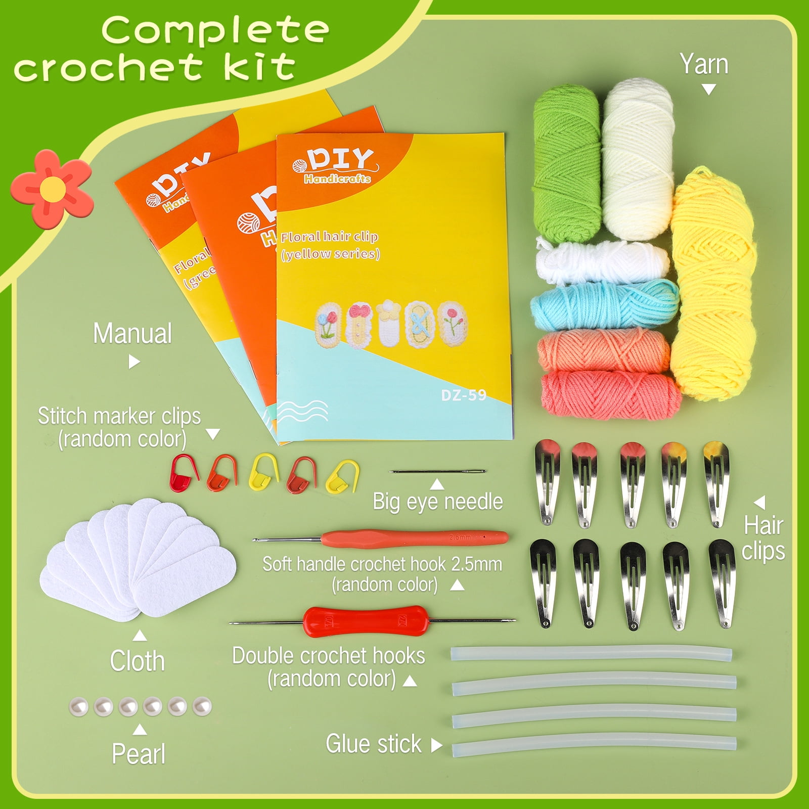 Crochet Material Kit Knitting Hairpin Yarn Crochet Tool Hair Accessories Crochet Wool Hair Clip Ornament Knitting Woo...