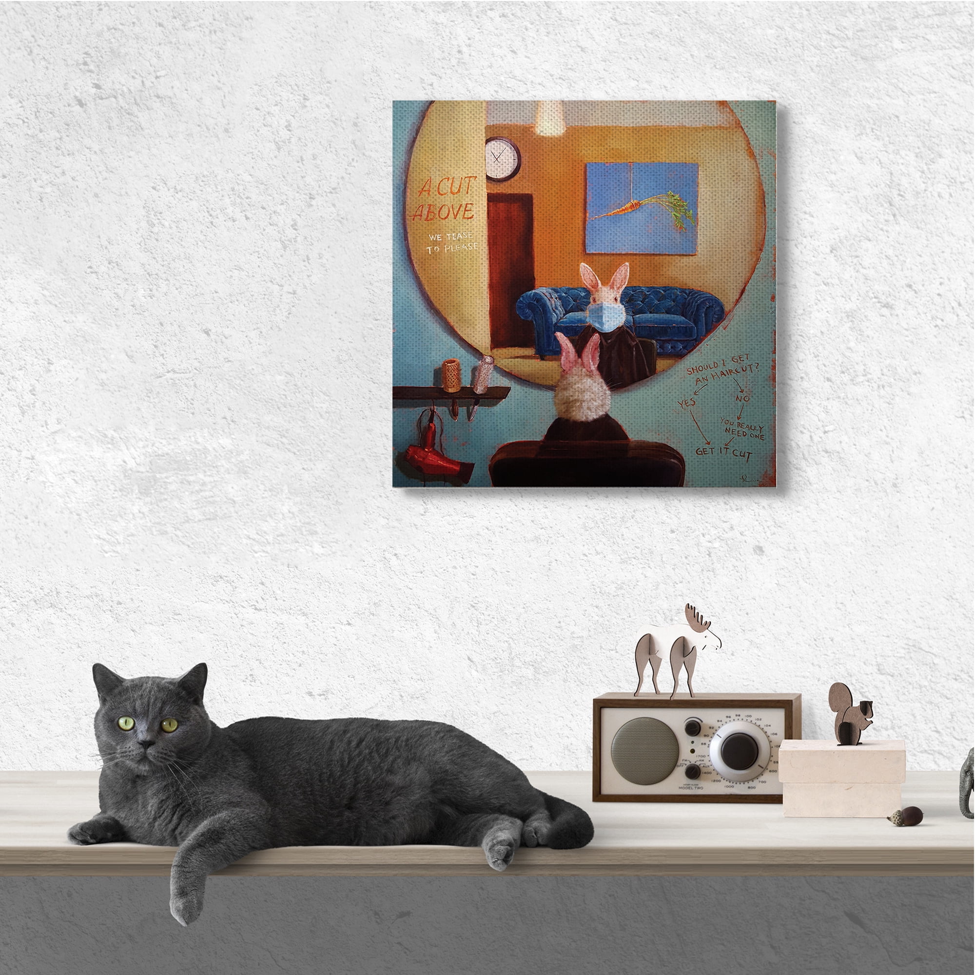 Stupell Industries Rabbit At Hair Salon Funny Blue Face Mask Animals & Insects Painting Gallery Wrapped Canvas Art Print Wall Art, 36 x 36