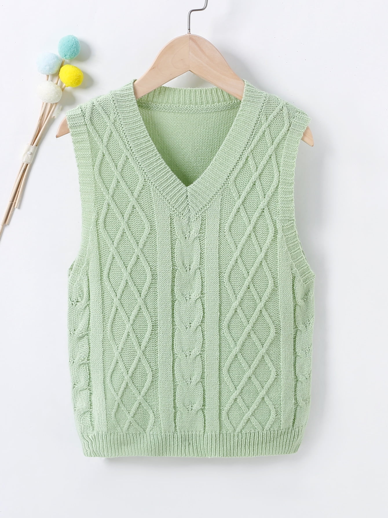 Mint Green Girls Argyle Knit Sweater 