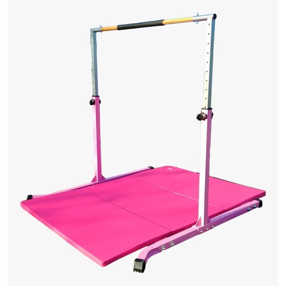 GymPros Barre de Gymnastique pour Enfants avec Tapis de Tonneau 6'x'4, Hauteur Réglable de 3 à 5 Pi, Barre Kip Horizontale pour l'Entraînement Junior, Barre de Gymnastique Gym à Domicile, Gymnase Jungle pour Gymnastes, Enfants et Adultes, Rose