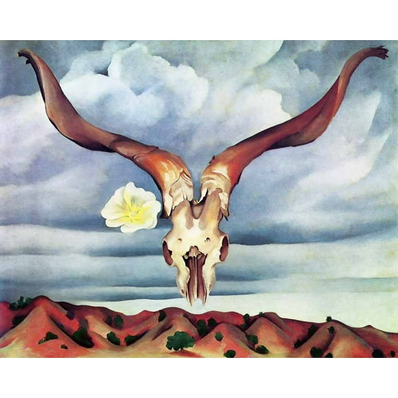 Ram's Head With HollyHock - O'Keeffe - CANVAS OR PRINT WALL ART