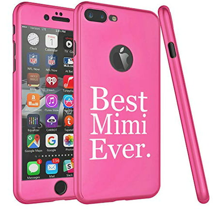 360° Full Body Thin Slim Hard Case Cover + Tempered Glass Screen Protector for Apple iPhone Best Mimi Ever (Hot-Pink, for Apple iPhone 7 Plus / 8
