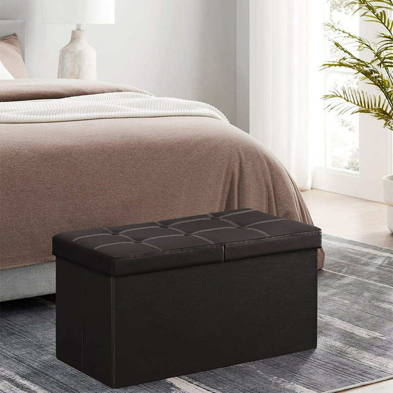WEPSEN Folding Storage Ottoman Bench Leather Footstool End of Bed Storage Bench Storage Chest Foot Rest for Living Room Bedroom Hallway Bench with
