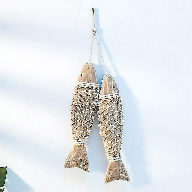 Decoración de peces de madera para colgar, decoraciones de peces de madera para pared, decoración rústica de peces náuticos para tema de playa, escultura de peces para decoración d