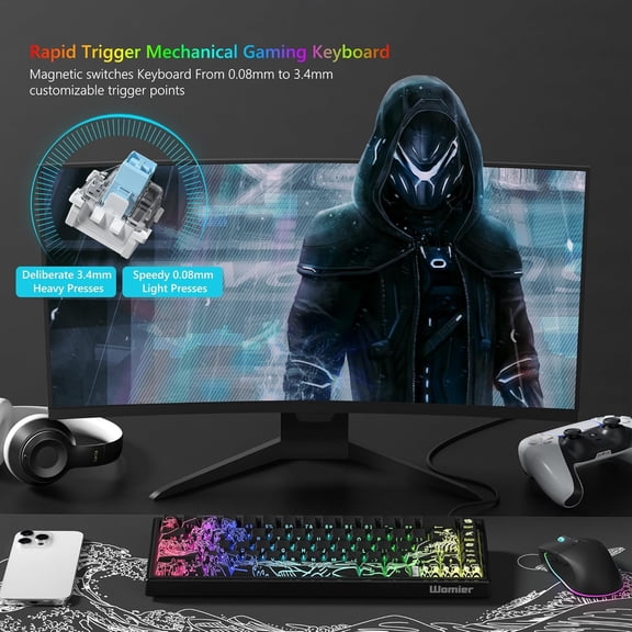 YUYAN-M68 HE V2 Rapid Trigger Keyboard 60% Percent, Hall Effect Kanagawa Gaming Keyboard, Wired RGB Custom Mechanical Key Board with Magnetic Switch, PBT Keycaps for Mac/Win-Black 3.0