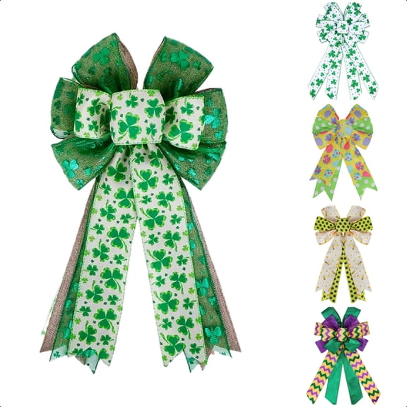St. Patrick's Day Large Decorative Bow for Wreath Tree Topper Front Door Indoor Outdoor Wall Party Celebration Decorations