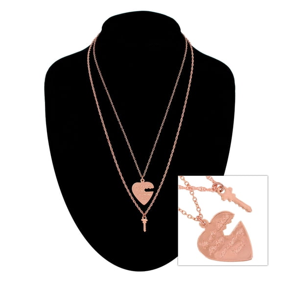 Rose Gold Tone "He Who Holds The Key Can Open My Heart" Sweetheart Key Pendant Necklaces Set Ladies Adult Female Women