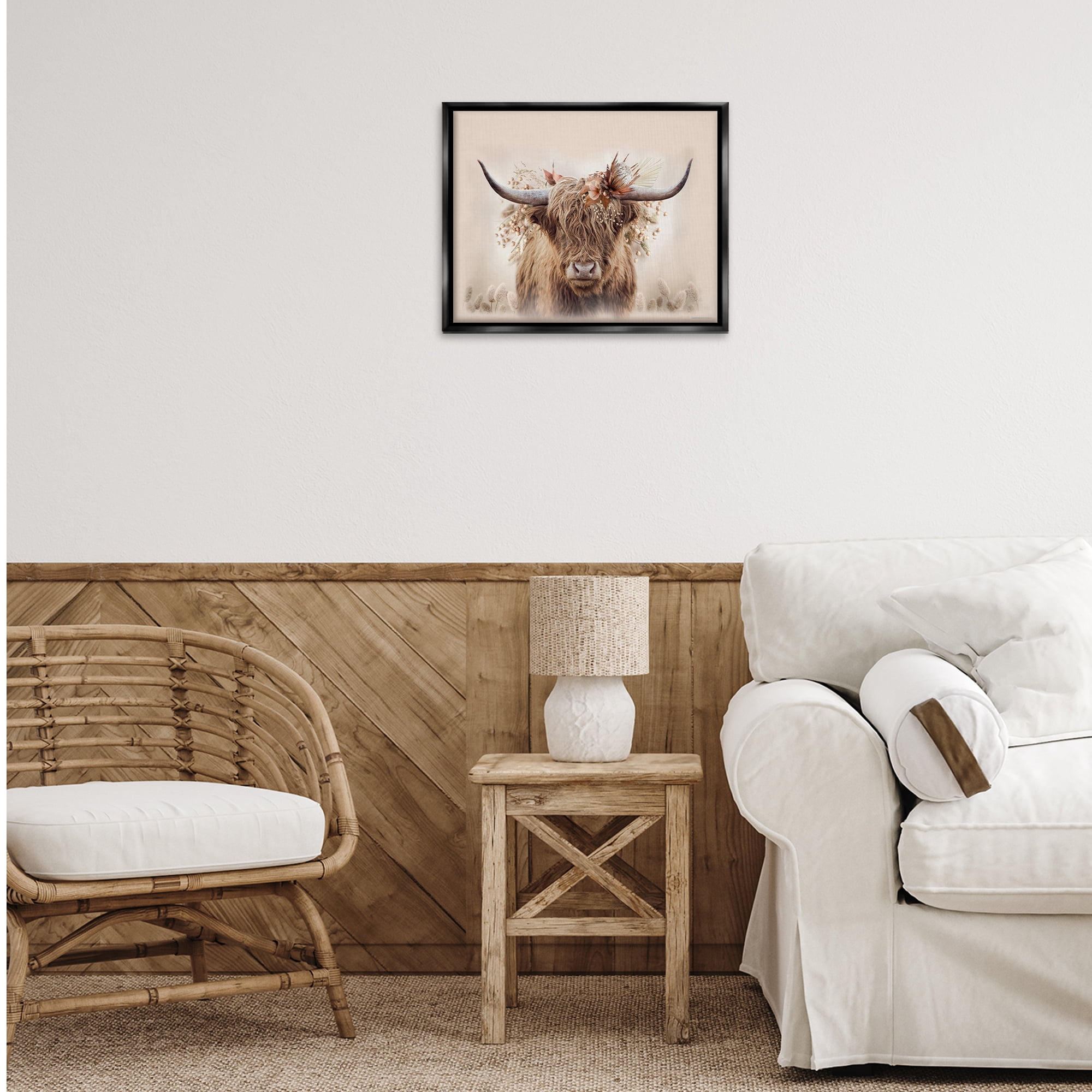 Stupell Industries Peachy Pastel Cattle Animals Painting Black Floater Framed Canvas Art Print Wall Art, 21 x 17