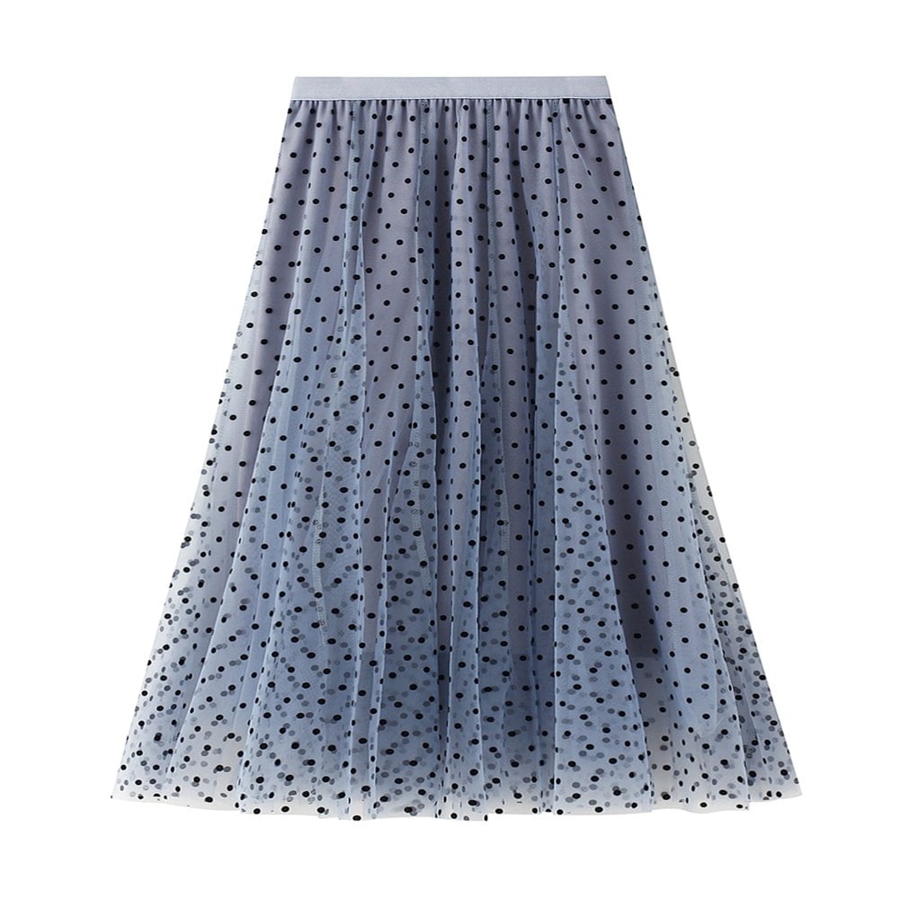 EASTIN Women Point Print Mesh Yarn Skirt Boho Elastic Waist Pleated A Line Flowy Muti layer Tulle Long Beach Skirt Walmart