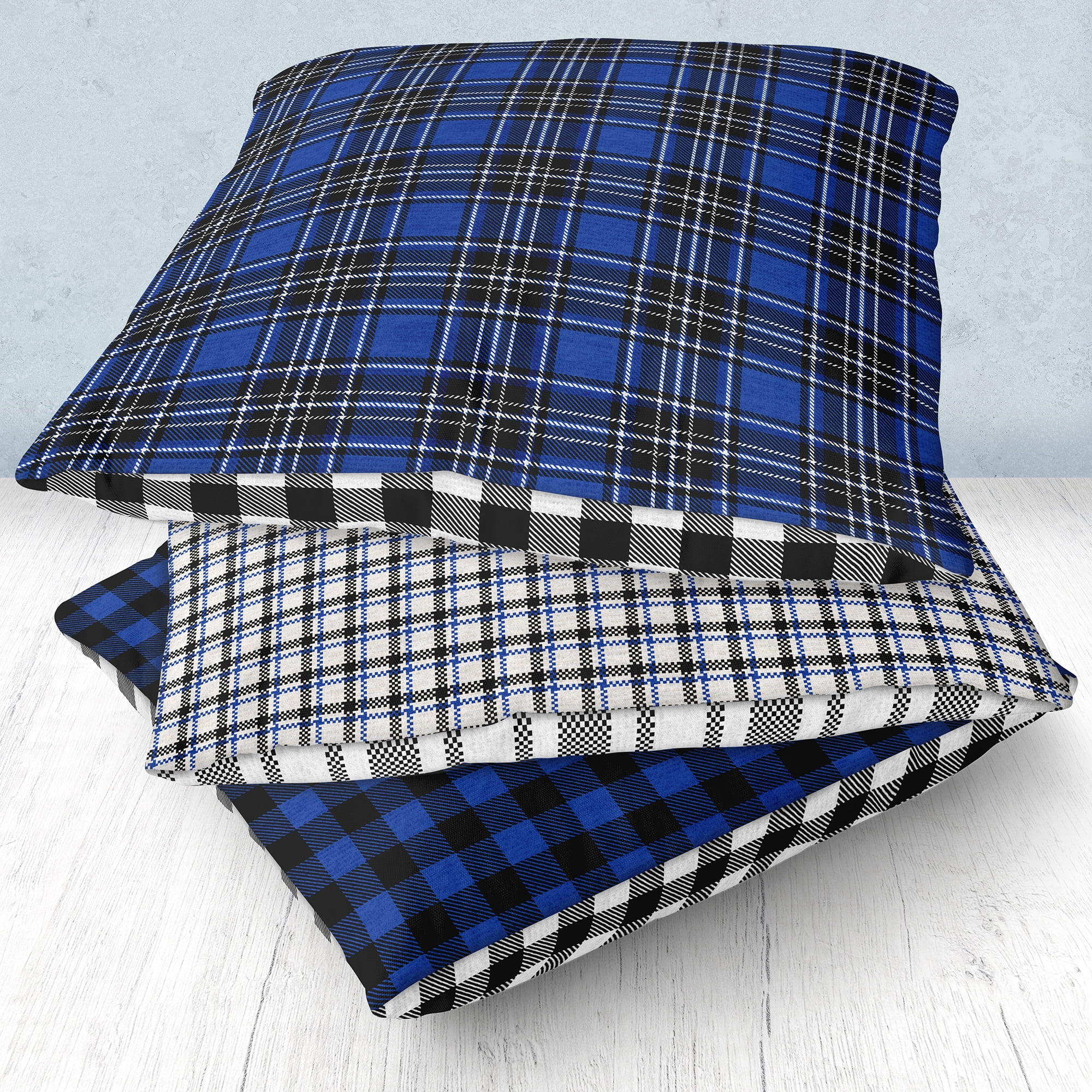 (3 pack) Create It 18"x21" Cotton Flannel Plaid Precut Sewing & Craft Fabric Bundle, Blue 5 Piece