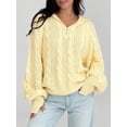 thumbnail image 3 of Gupgi Sweaters for Women Trendy Zip Up Long Sleeve Solid Color Sweater Tops Fall Lapel Cable Knit Pullover, 3 of 6