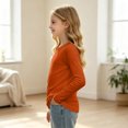 thumbnail image 6 of Girls Slim Fit Tee Long Sleeve Ribbed Solid Crew Neck Basic Fall Shirt Tops, 6 of 6