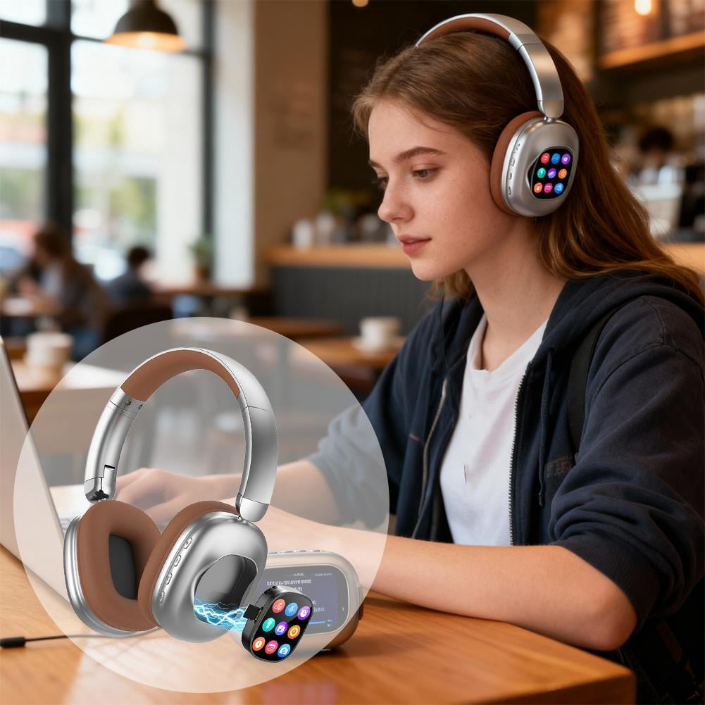 Smart Headphones with Detachable Touch Screen, Bluetooth Wireless Headset with TF Card Support, Multi-Functional Over-Ear Headphones for Music, Calls, Games, Alarm, Photo, Travel Business Daily Use
