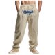thumbnail image 2 of Pantalones largos para hombre, holgados, informales, de lino, de color liso, con bolsillo bordado, cordón ajustable y cintura elástica, de poliéster., 2 of 8