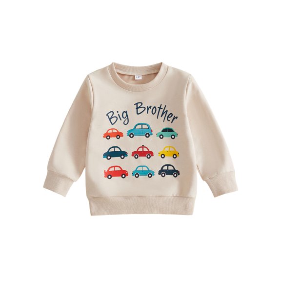 Miaouyo Toddler Baby Boys Sweatshirt Letter Car Print Long Sleeve Crewneck Pullover