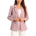 thumbnail image 1 of Chaqueta de mujer INSPIRE CHIC con solapa muesca, doble botonadura y hombros acolchados, color rosa sólido, 1 of 6
