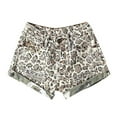 thumbnail image 2 of YUIVH Women Casual High Waisted Denim Shorts Trendy Camo Leopard Distressed Denim Shorts Rolled Hem A-Line Wide Leg Hot Pants Holiday Versatile Summer Shorts, 2 of 8