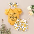 thumbnail image 4 of IBTOM CASTLE Newborn Baby Girls Coming Home Outfit Ruffle Romper Short Pants Headband Summer Clothes Set, 3-Piece 6-12 Months Yellow, 4 of 8