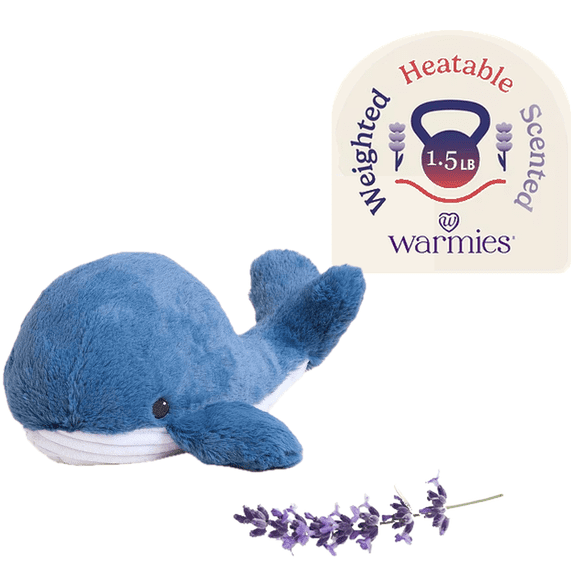 warmies 13” Whale Stuffed Animal, Microwavable Heated Plushies and Weighted Soft Plush Toys