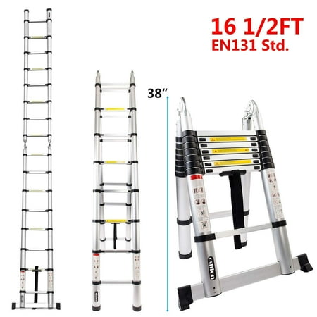 Telescoping Over Platform Zimtown EN131 16.5FT Aluminum Telescoping Telescopic Extension Ladder Tall Multi Purpose ()