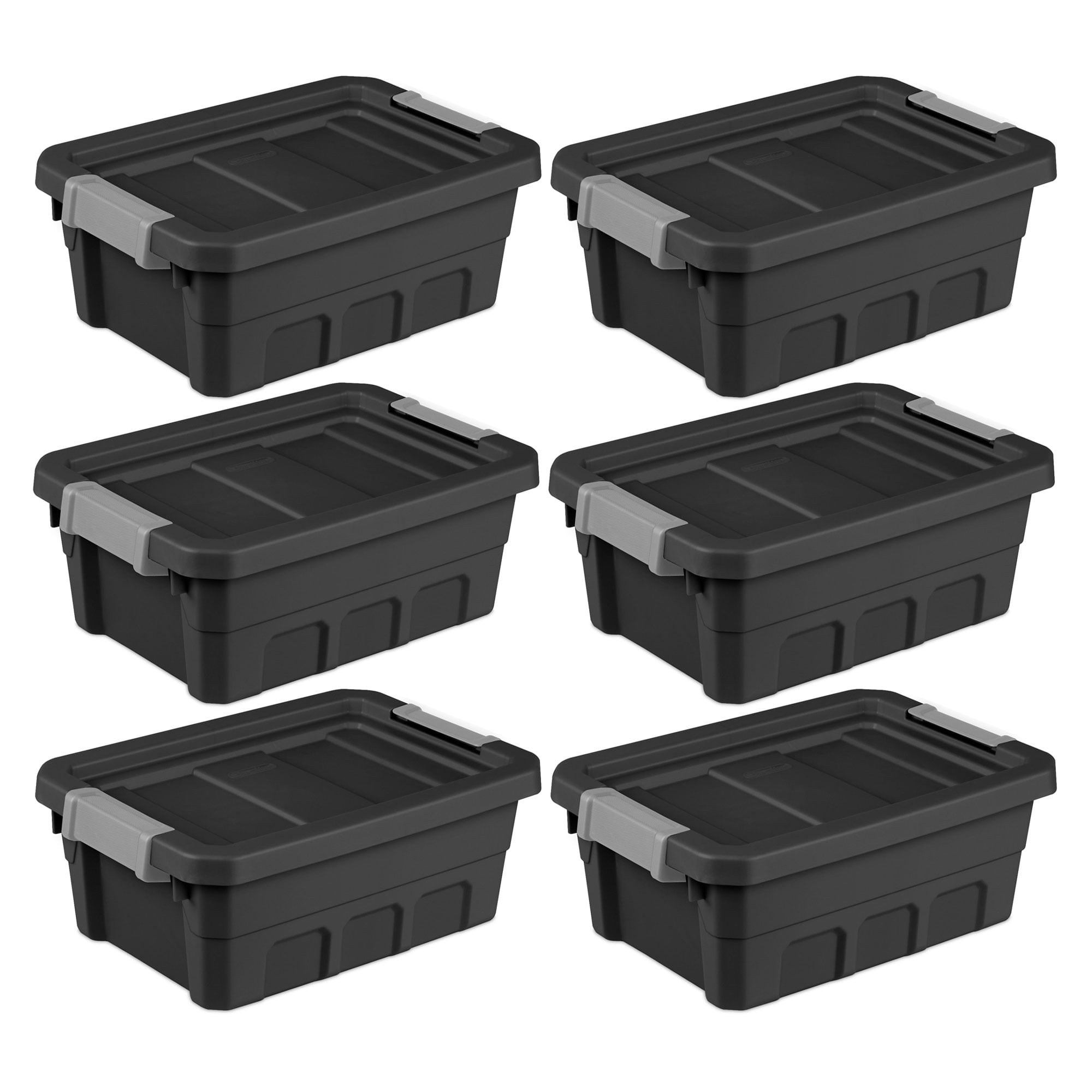 Sterilite 4 Gal Industrial Storage Totes w/ Latch Clip Lids, Black (6