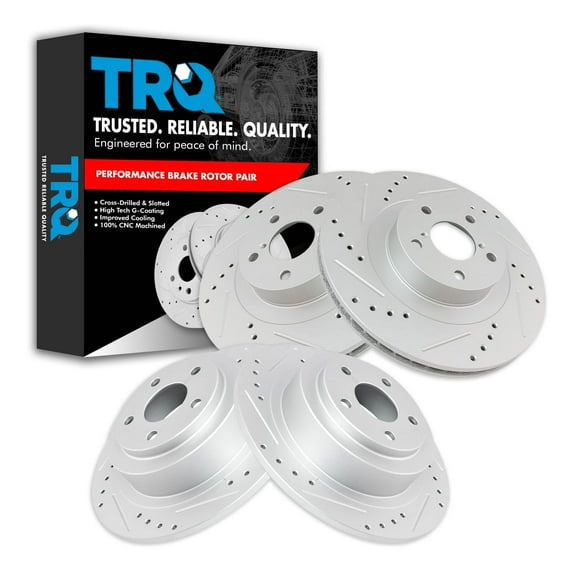 TRQ Front and Rear Performance Brake Rotors Set Premium G-Coated Cross Drilled & Slotted Fits Select 2003-2006 Subaru Baja 2001-2004 Legacy Outback