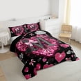thumbnail image 3 of Homewish Initial M Letter Full Size Comforter Sets, Kawaii Princess Bowknot Bedding Comforter Set, Romantic Love Heart Reversible Bedding Sets, Breathable Home Decor, 3 Pieces, 3 of 8